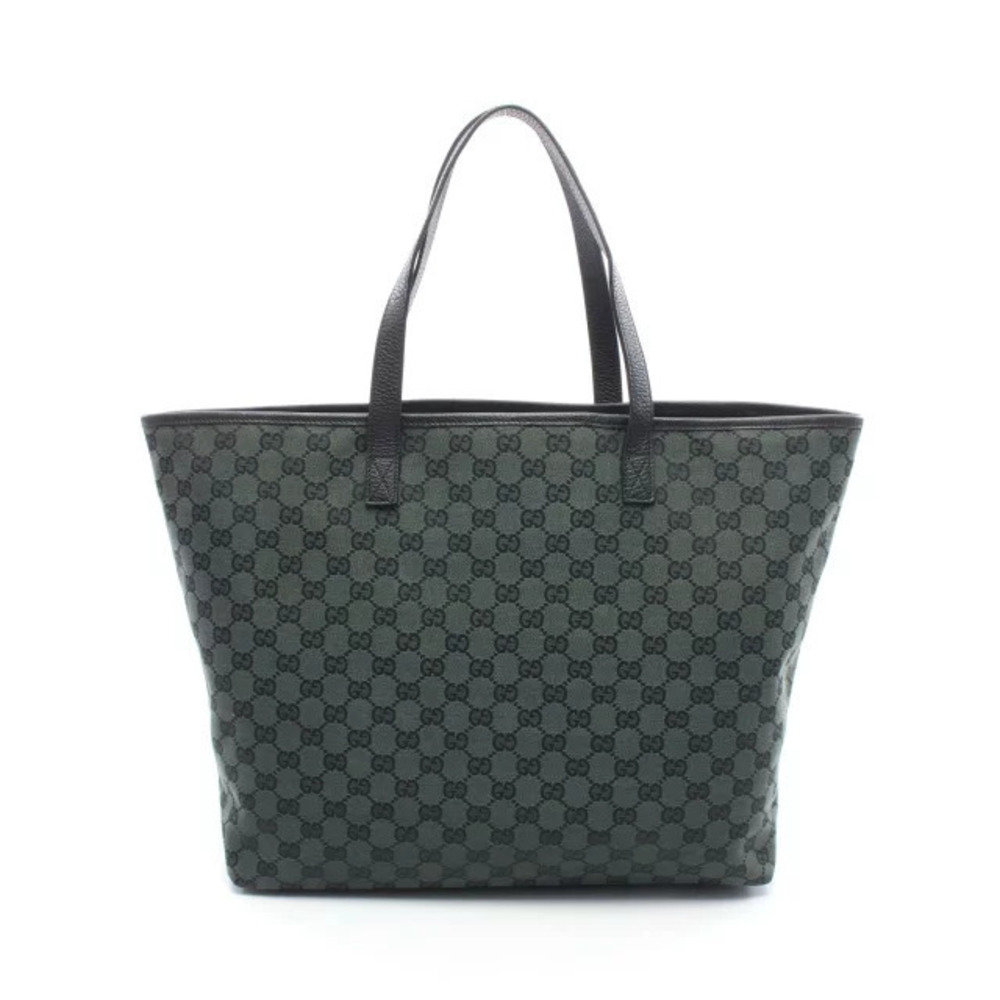 Gucci GG Canvas Tote Bag Leather Black Green
